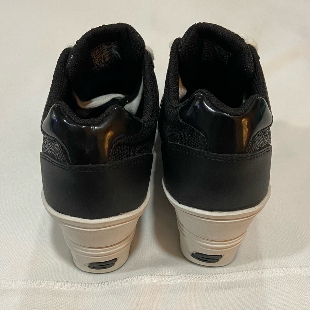 Skechers Black and White Wedge Athletic Shoes - Picture 3 of 7